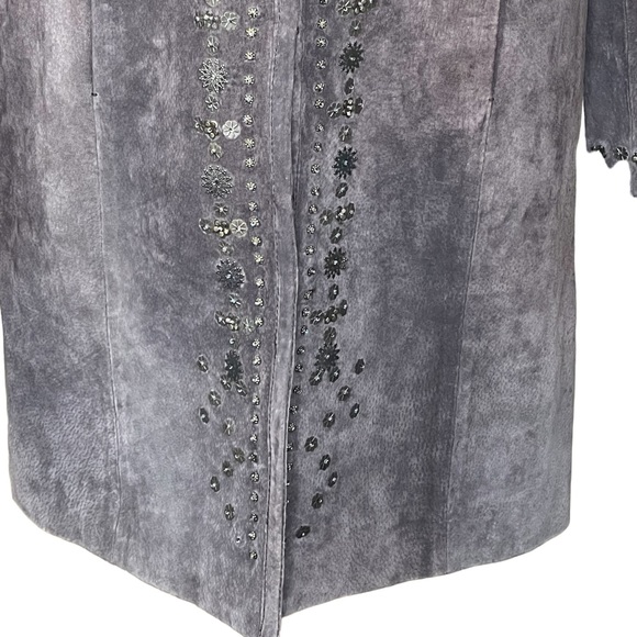 Pamela McCoy Collections Brown Suede Coat With Bronze Beading Trim Large - Picture 3 of 16